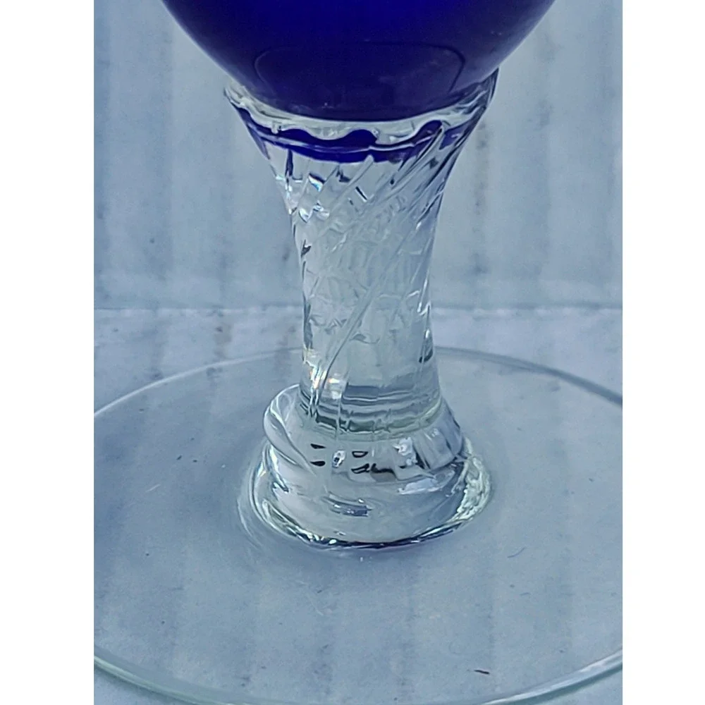 Vintage Empoli Cobalt Blue Champagne Flute‎ Bud Vase Clear Stem Hand Blown MCM